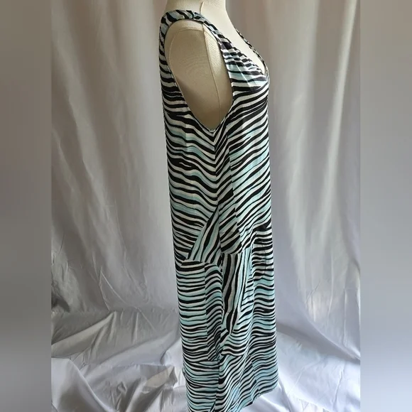 NWT DKNY Silky Sleeveless V-Neck Maxi Dress Blue White Brown Multi Stripes Sz S - Picture 6 of 12